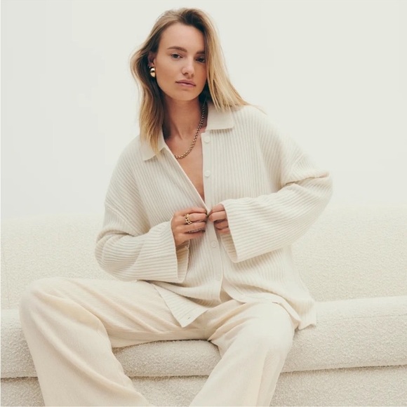 Reformation Fantino Cashmere Collared Cardigan Button Down Gossamer Cream Small - Picture 1 of 17